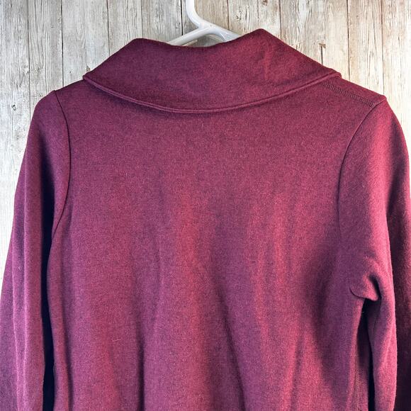Ibex Reese Cardigan Sweater‎ S Cranberry Red Merino Wool Blend Foldover Collar - Picture 4 of 8